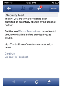 An alert to someone clicking on a recent VacTruth.com article on their mobile device.